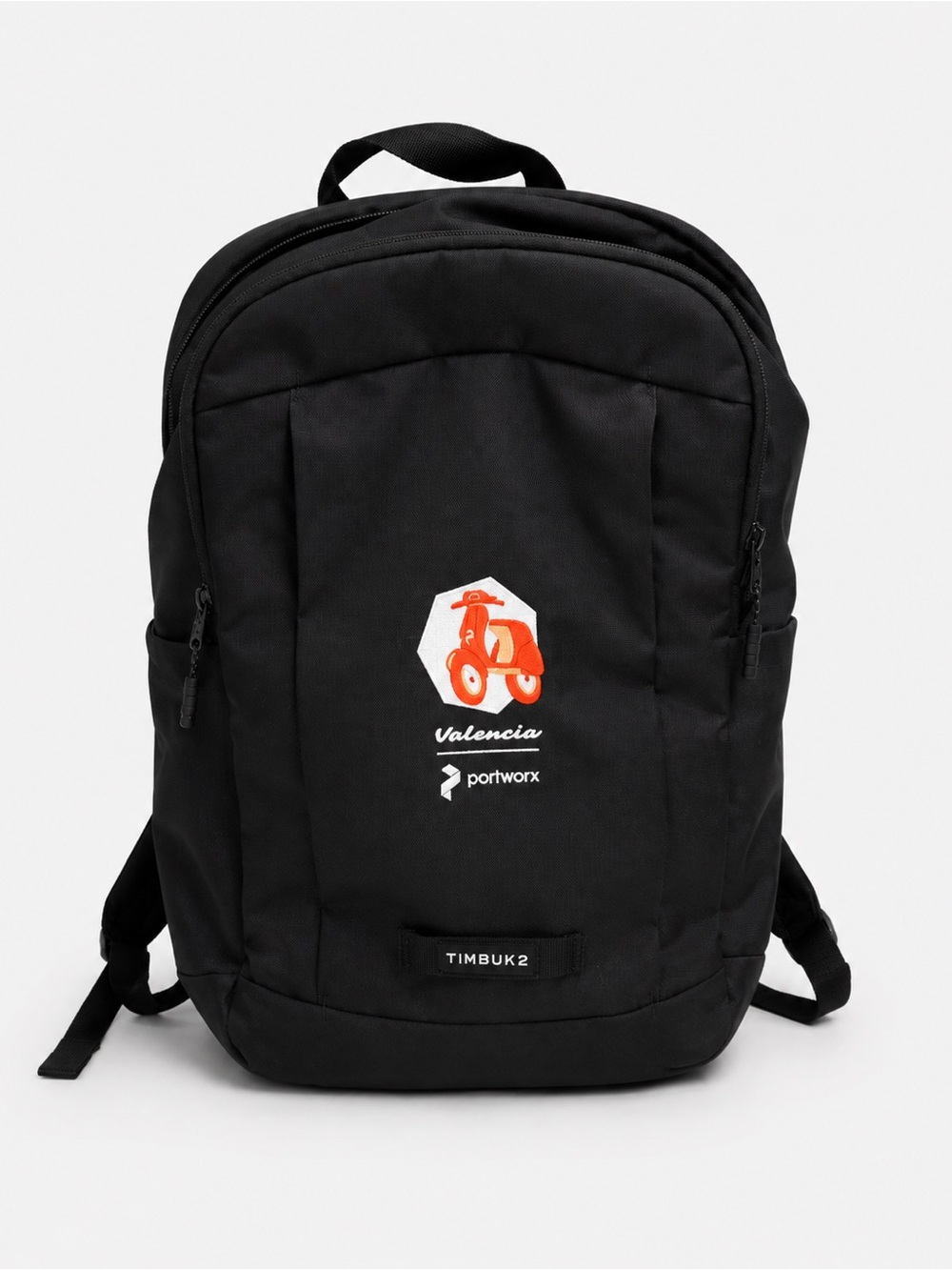 Timbuk2 Black Backpack with Orange Valencia Graphic
